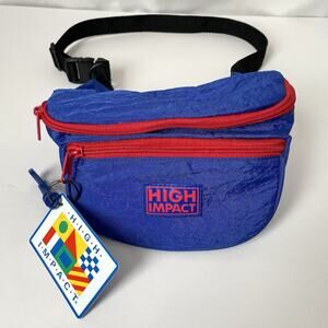 Vintage Fanny Pack High Impact Blue Red Waist Bag Retro Address Tag Vtg 80-90s